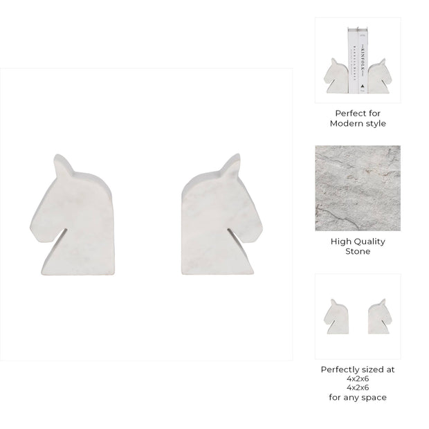 S/2- White Marble Horse Head Bookends