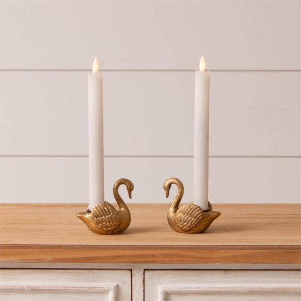 Set of Swan Tapered Candle Holders
