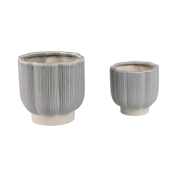 Blue/Ivory Stoneware Scallop Planter