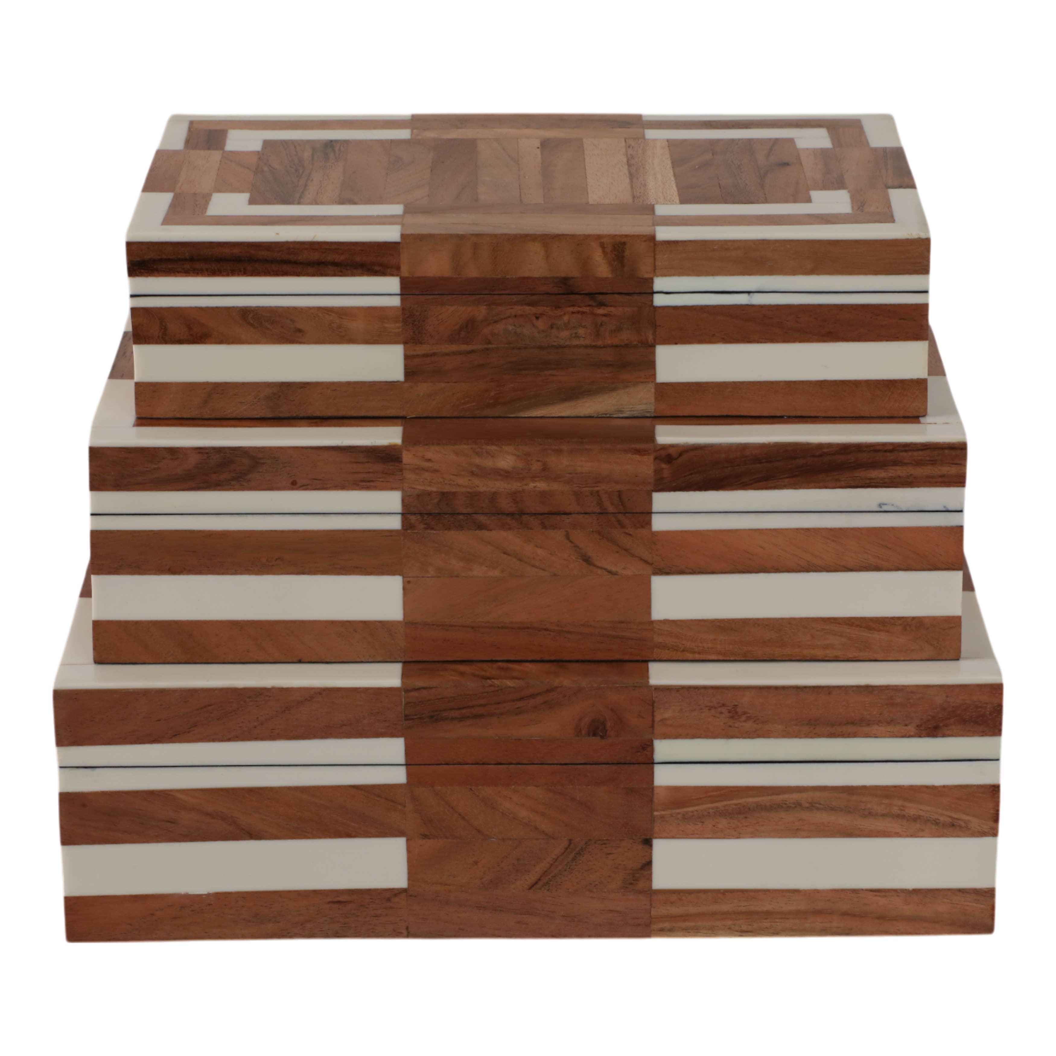 Set of 3 Decorative Boxes – Ivory Wood & Resin Inlay, 10/11/12 in.