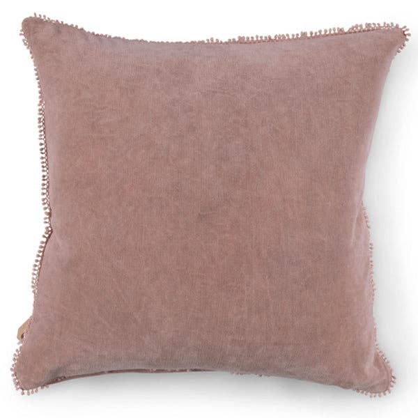Blush Velvet Pillow With Poms - 22