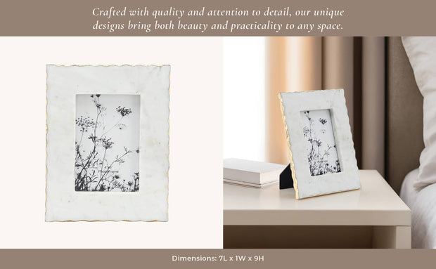 White Rectangle Marble and Gold Trim Photo Frame