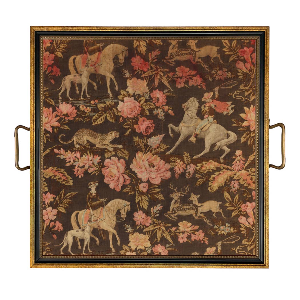 Pink and Brown Equestrian Fabric Print Decorative Tray