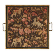 Pink and Brown Equestrian Fabric Print Decorative Tray