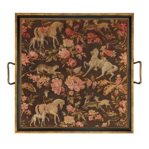 Pink and Brown Equestrian Fabric Print Decorative Tray