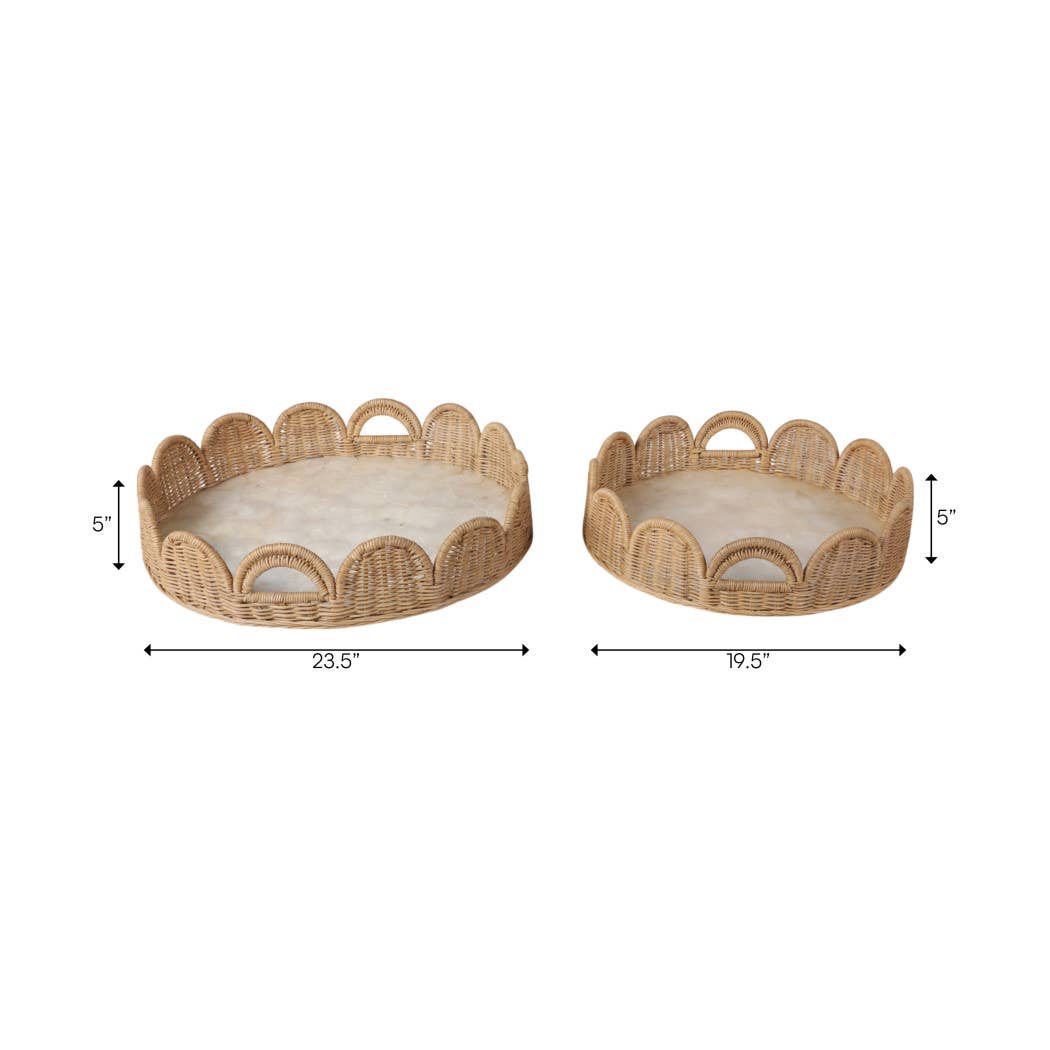 Ivory Capiz Woven Scallop Edge Trays