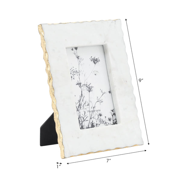 White Rectangle Marble and Gold Trim Photo Frame