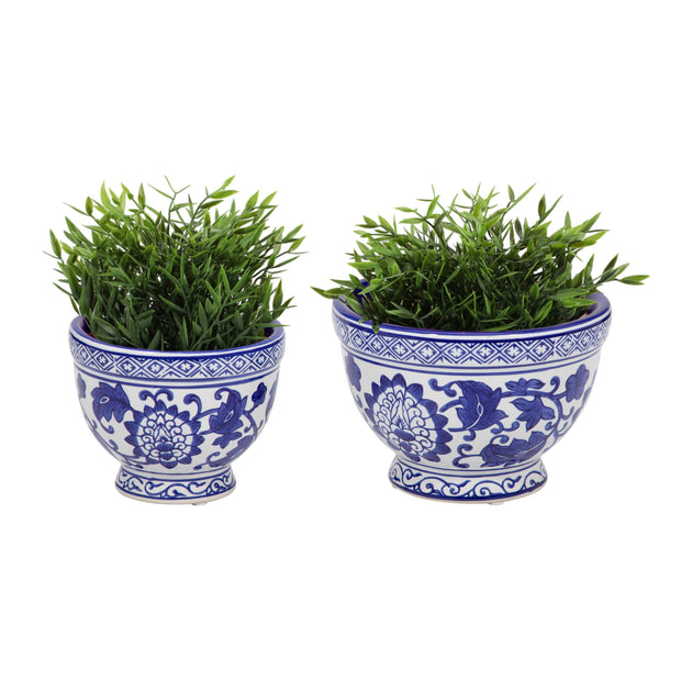 Blue Stoneware Chinoiserie Planter