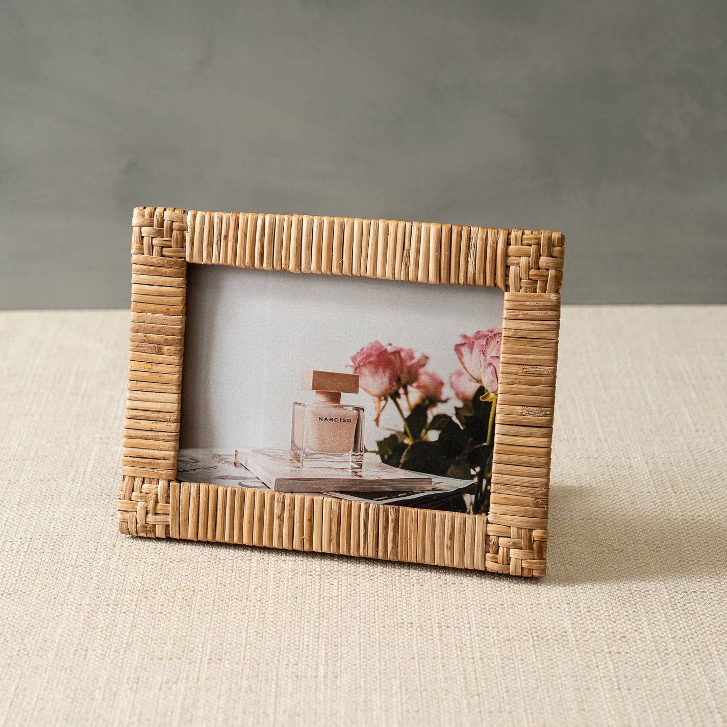 Woven Four Corners Rattan Picture Frame, Medium