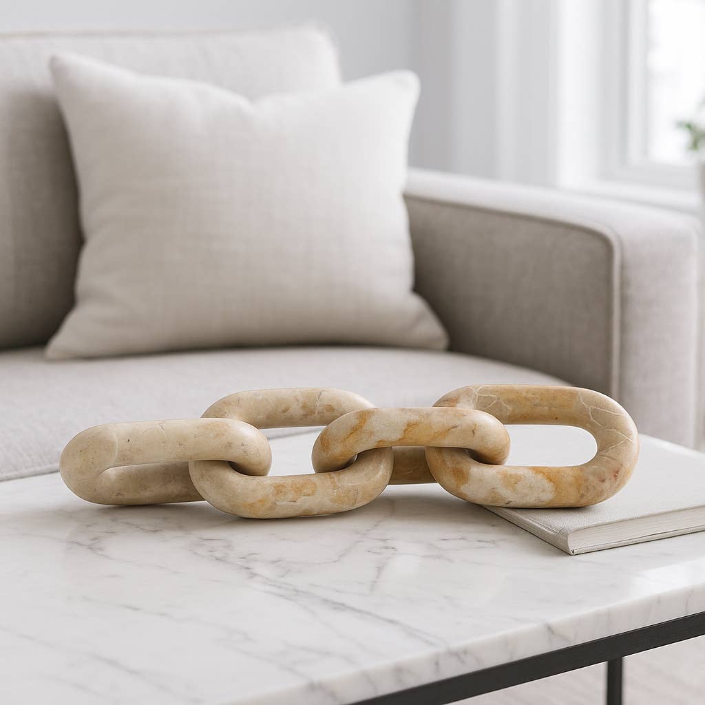 Ivory/Beige 14x3 in. Marble  Chain Sculpture