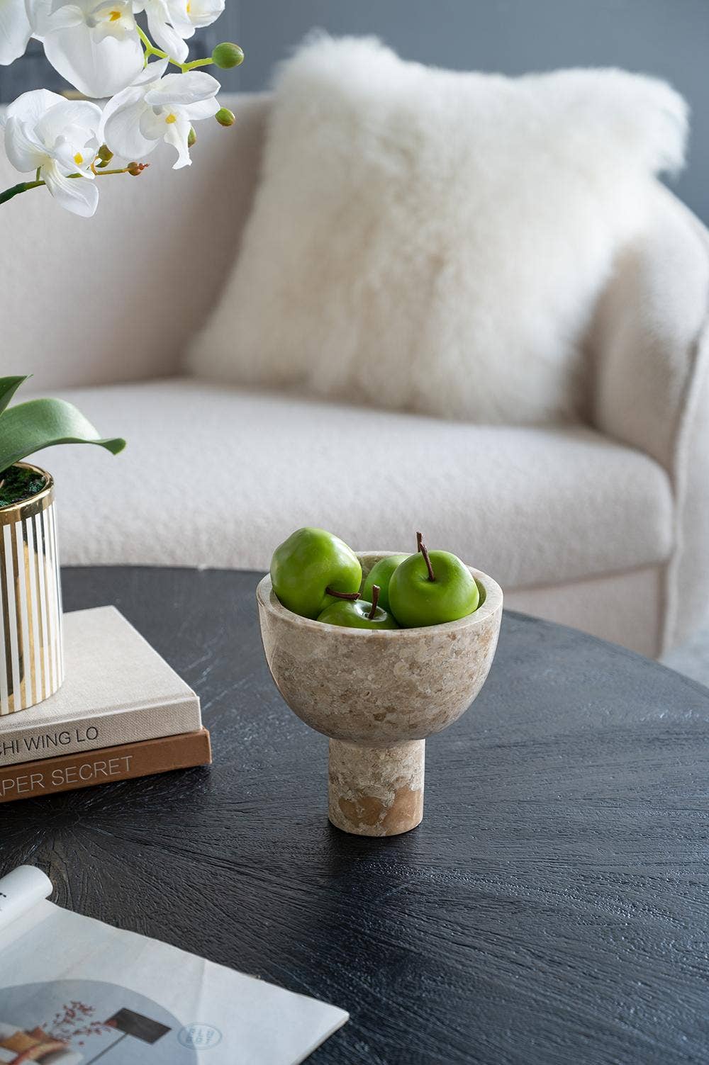 Cream Marble Pedestal Bowl