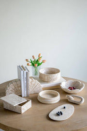 Cream Marble Bowl Scalloped Design