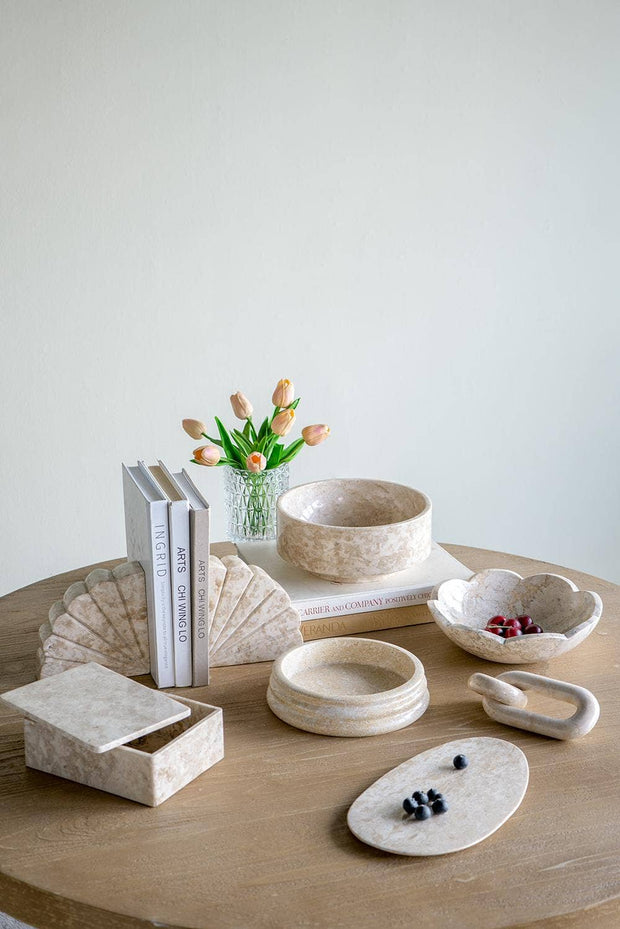 Cream Marble Bowl Scalloped Design