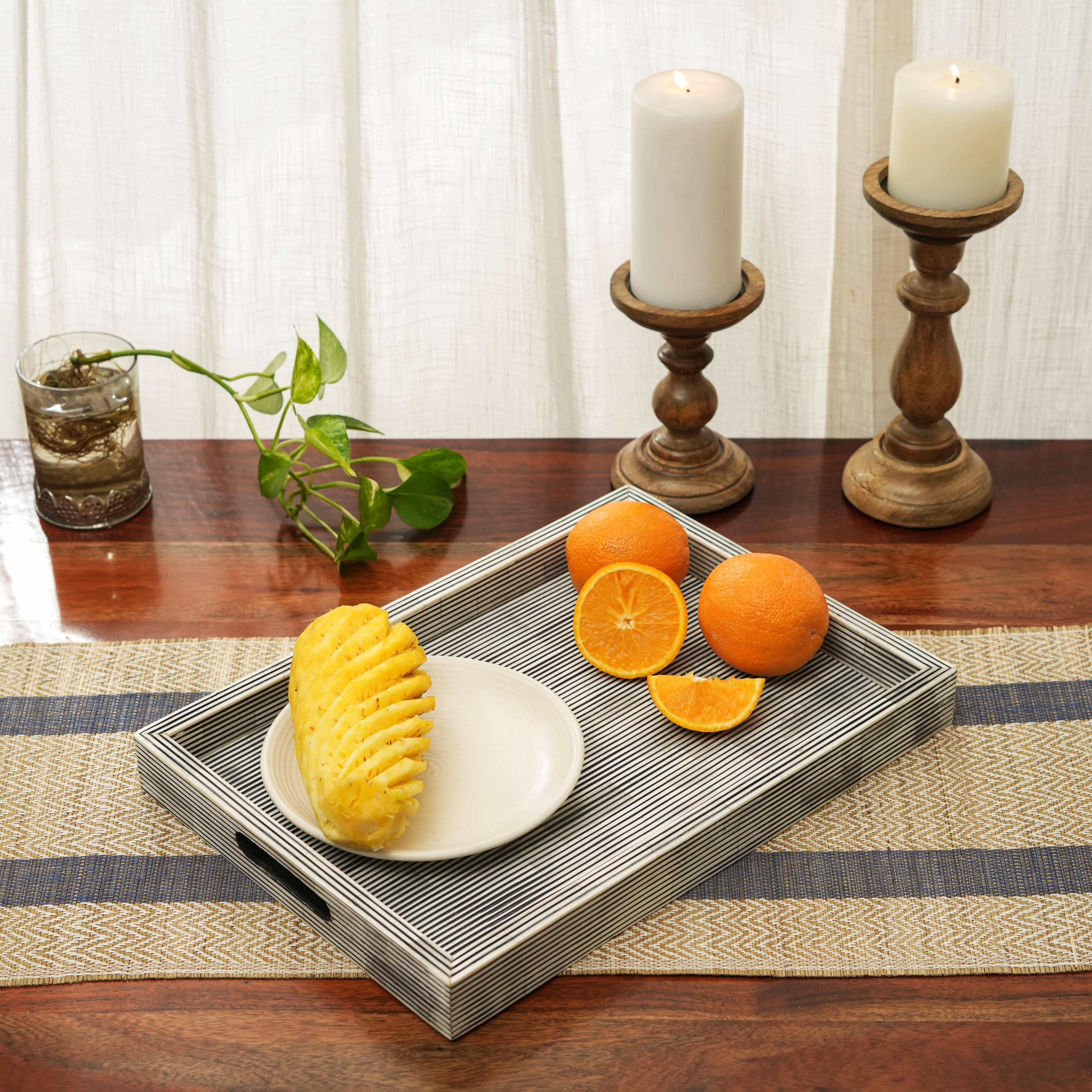 Pinstripe Bone Inlaid Decorative Trays