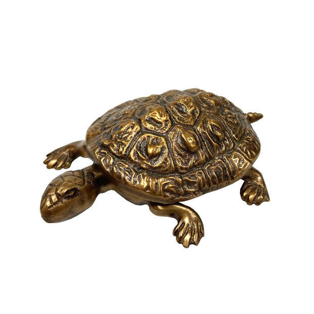 4-1/4" Antiqued Solid Brass Turtle Box Tabletop Desk Decor