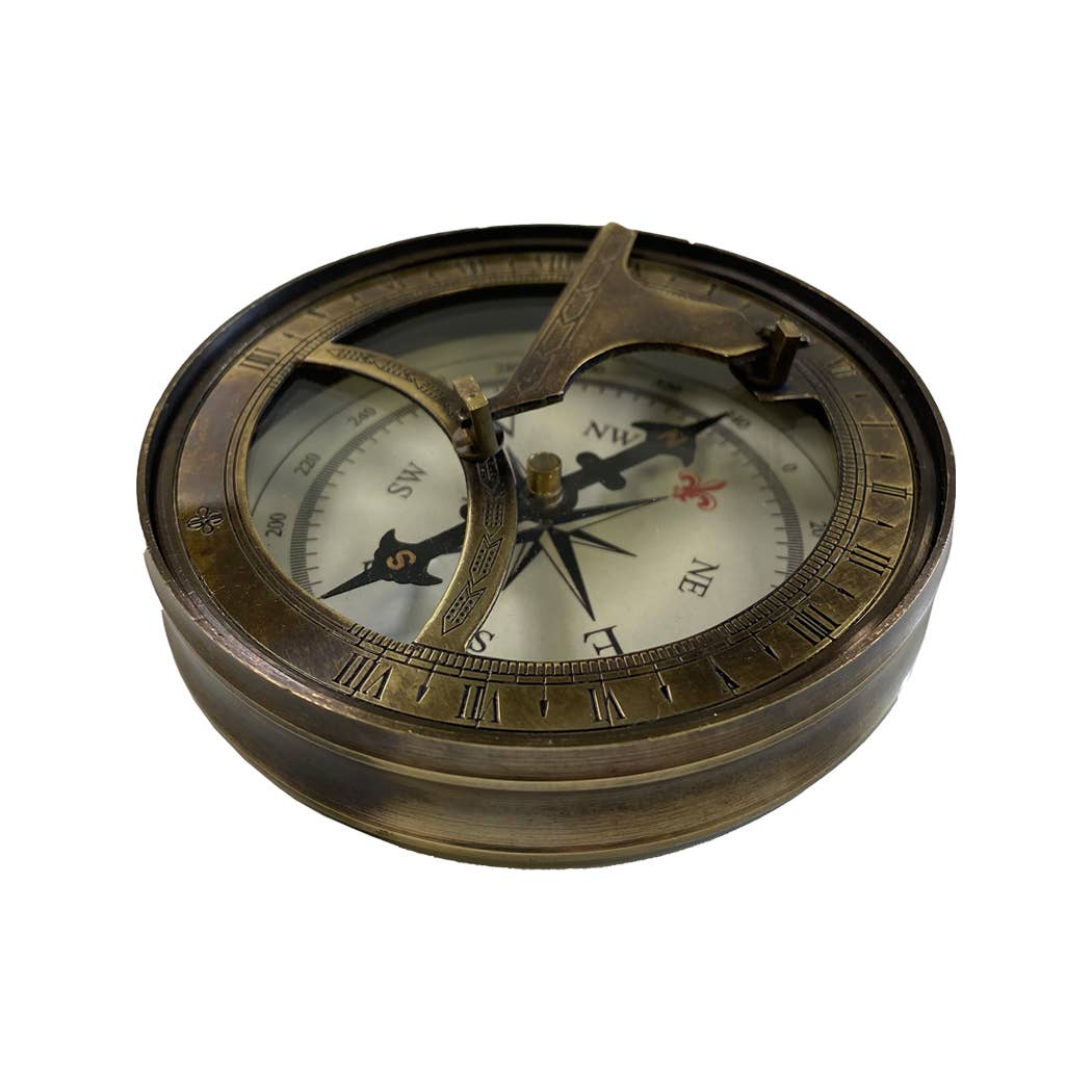 Antiqued Brass Nautical Vintage Sundial Compass, 3-1/4