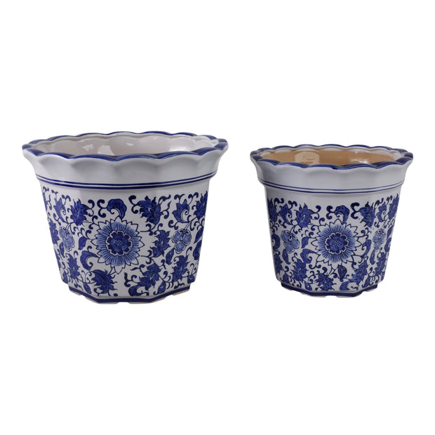 Blue Stoneware Chinoiserie Pot Planter