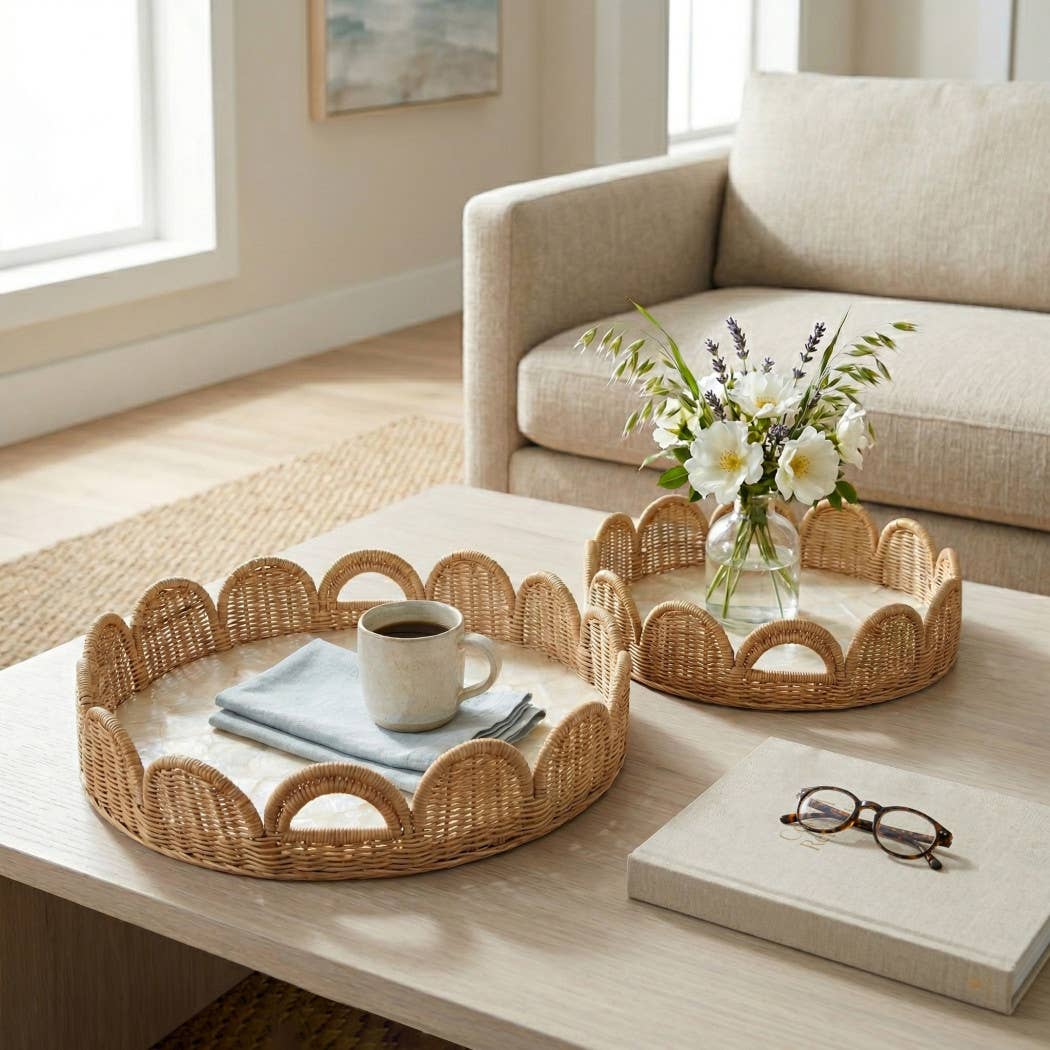 Ivory Capiz Woven Scallop Edge Trays