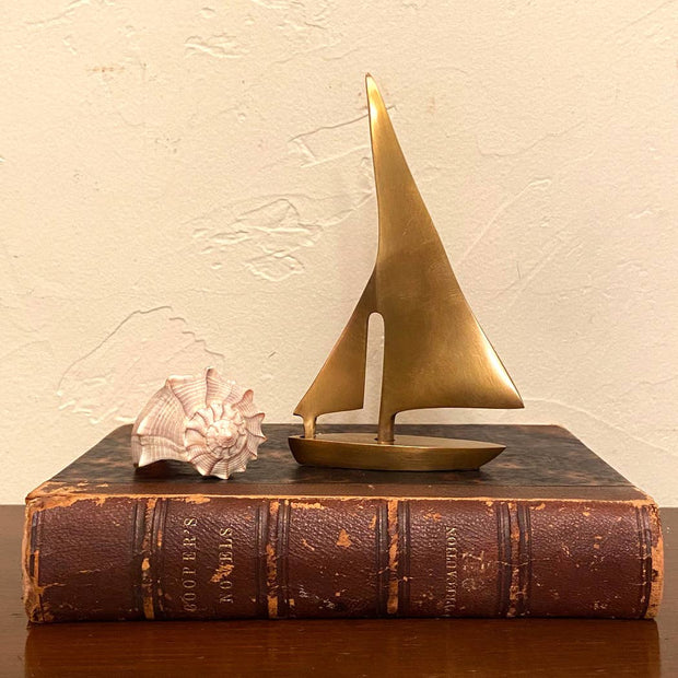 5-1/4" Antiqued Solid Brass Sail Boat Paperweight Desk Decor