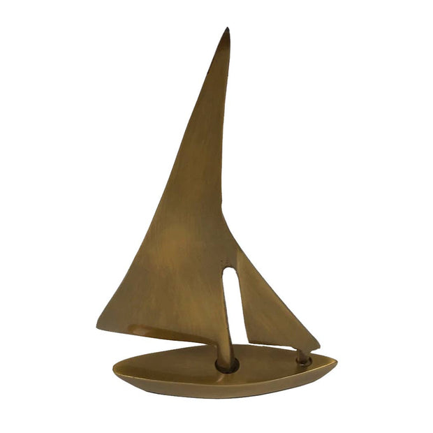 5-1/4" Antiqued Solid Brass Sail Boat Paperweight Desk Decor