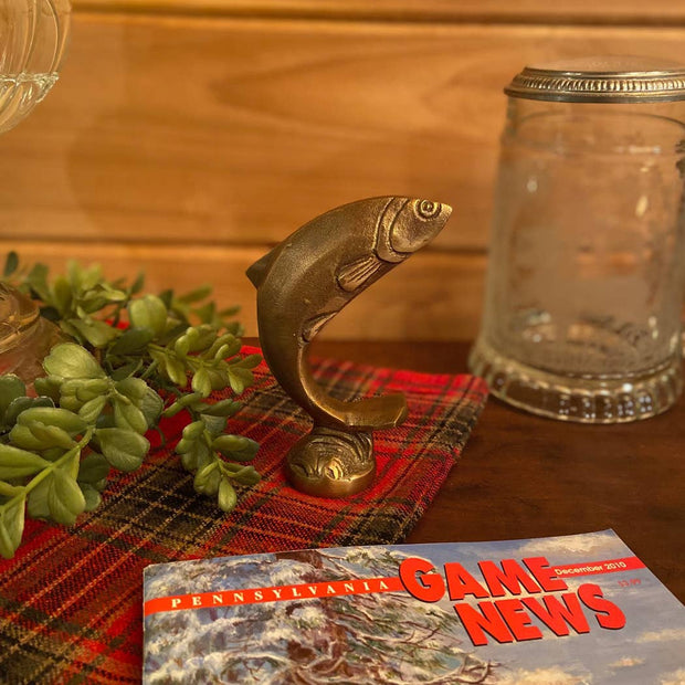 4-1/2" Antiqued Brass Jumping Trout Paperweight