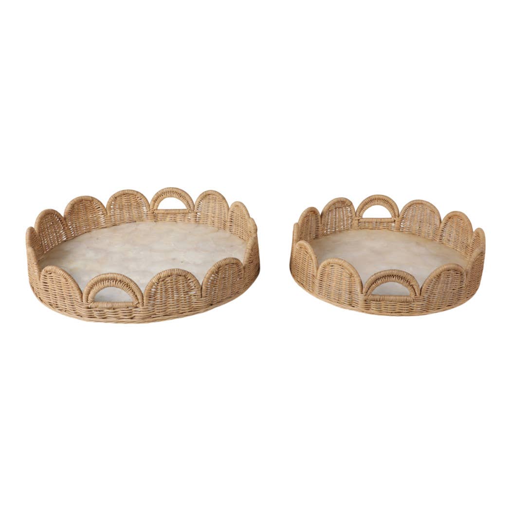 Ivory Capiz Woven Scallop Edge Trays