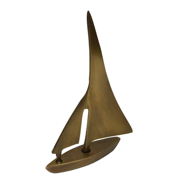 5-1/4" Antiqued Solid Brass Sail Boat Paperweight Desk Decor