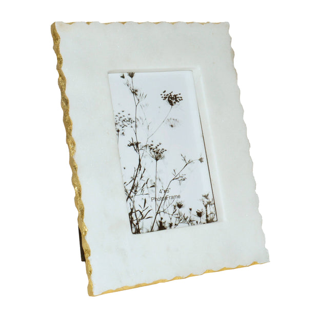 White Rectangle Marble and Gold Trim Photo Frame