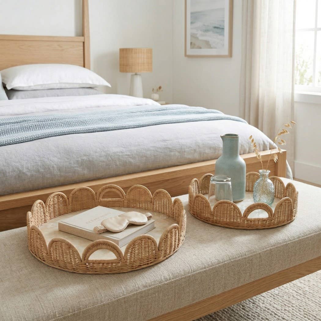 Ivory Capiz Woven Scallop Edge Trays
