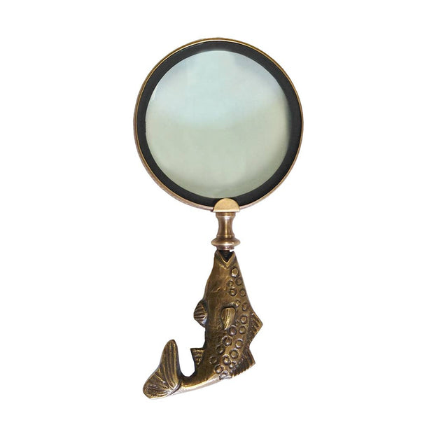 9" Antiqued Brass Fish Magnifying Glass
