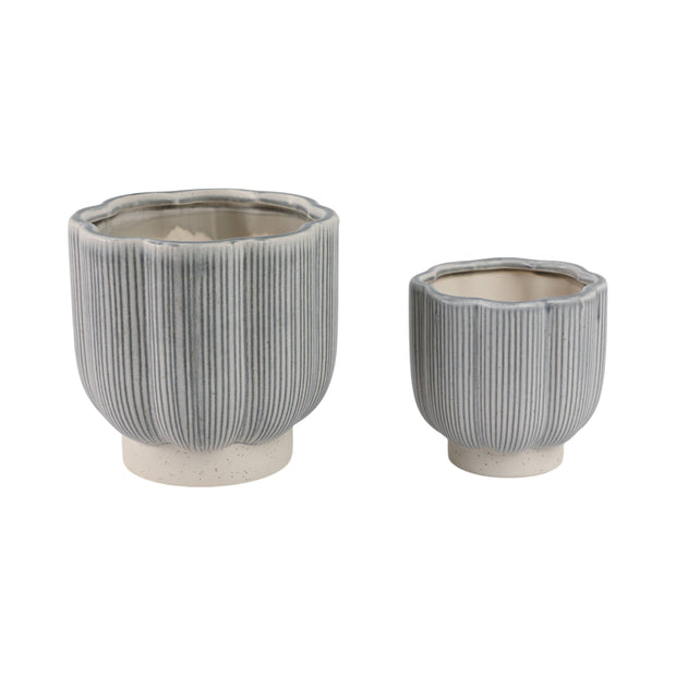 Blue/Ivory Stoneware Scallop Planter