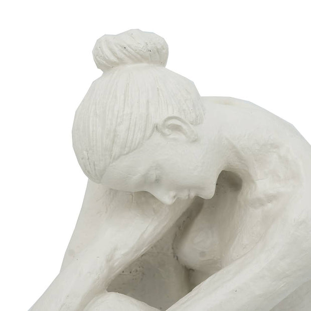 White Resin Contemplative Figure Sculpture