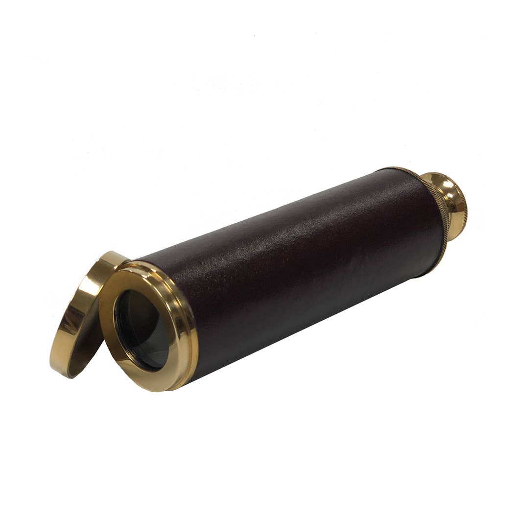 Polished Brass Leather-Wrapped 10X Telescope, 14