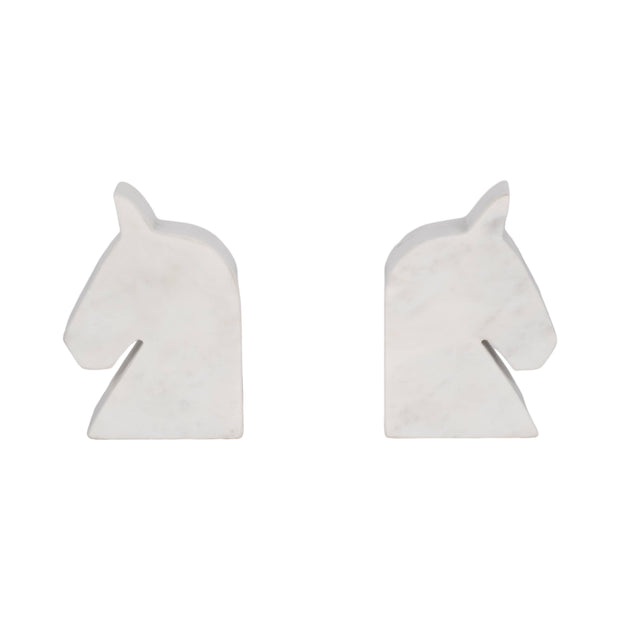 S/2- White Marble Horse Head Bookends
