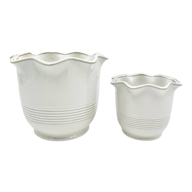 Ivory Ceramic Fluted Garden Planter