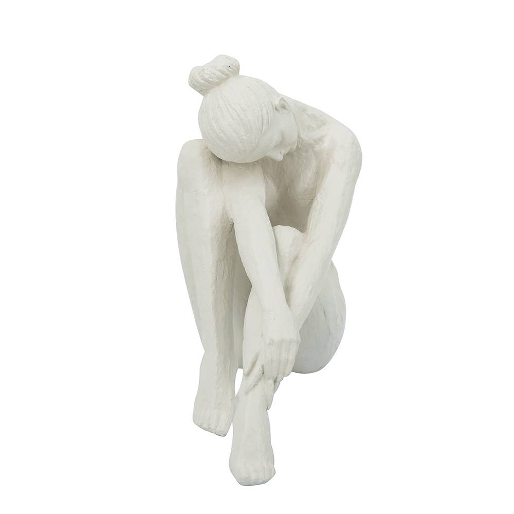 White Resin Contemplative Figure Sculpture