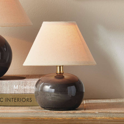 Oscar Mini Lamp - Gray Crackle Glaze - Linen Shade  - 8