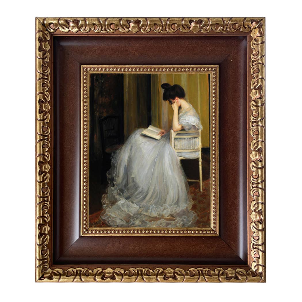 Woman Reading  Vintage Framed Painting Print on Canvas
