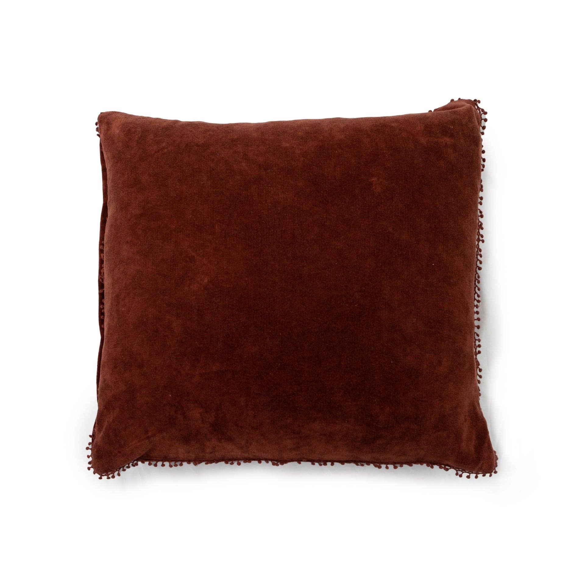Rust Velvet Pillow with Poms - 22