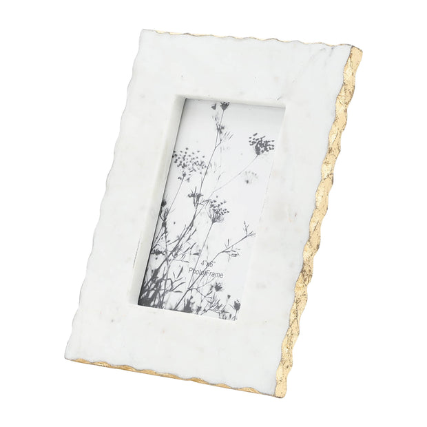 White Rectangle Marble and Gold Trim Photo Frame