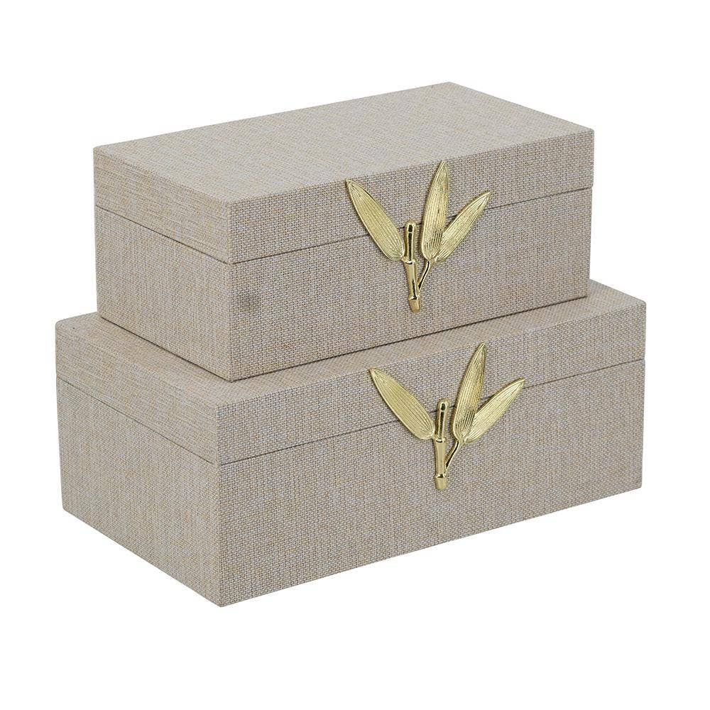 Wood Storage Boxes with Gray Linen Finish