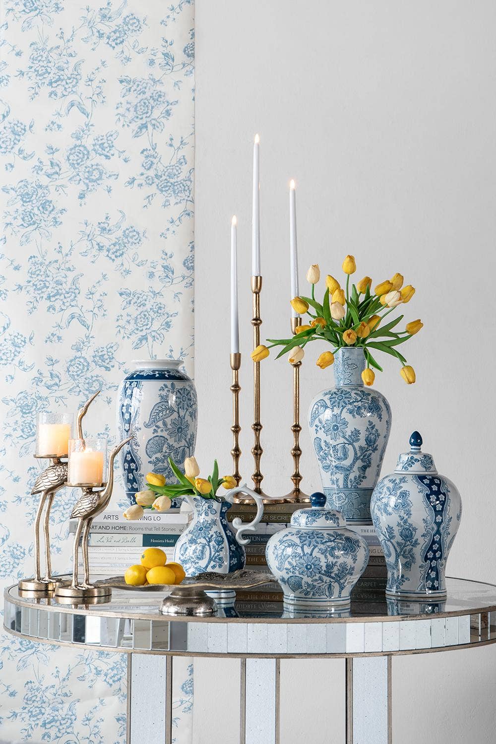 Blue & White Floral Porcelain Pitcher