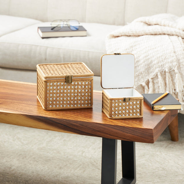 S/2 Natural Brown Rattan Box Set