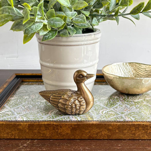 3" Antiqued Solid Brass Duck Paperweight Tabletop Decor