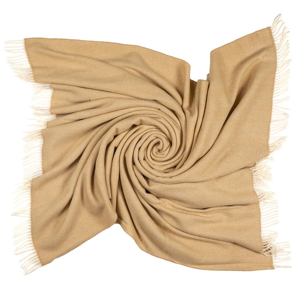 Southampton Home Merino Wool Herringbone Throw- Wheat