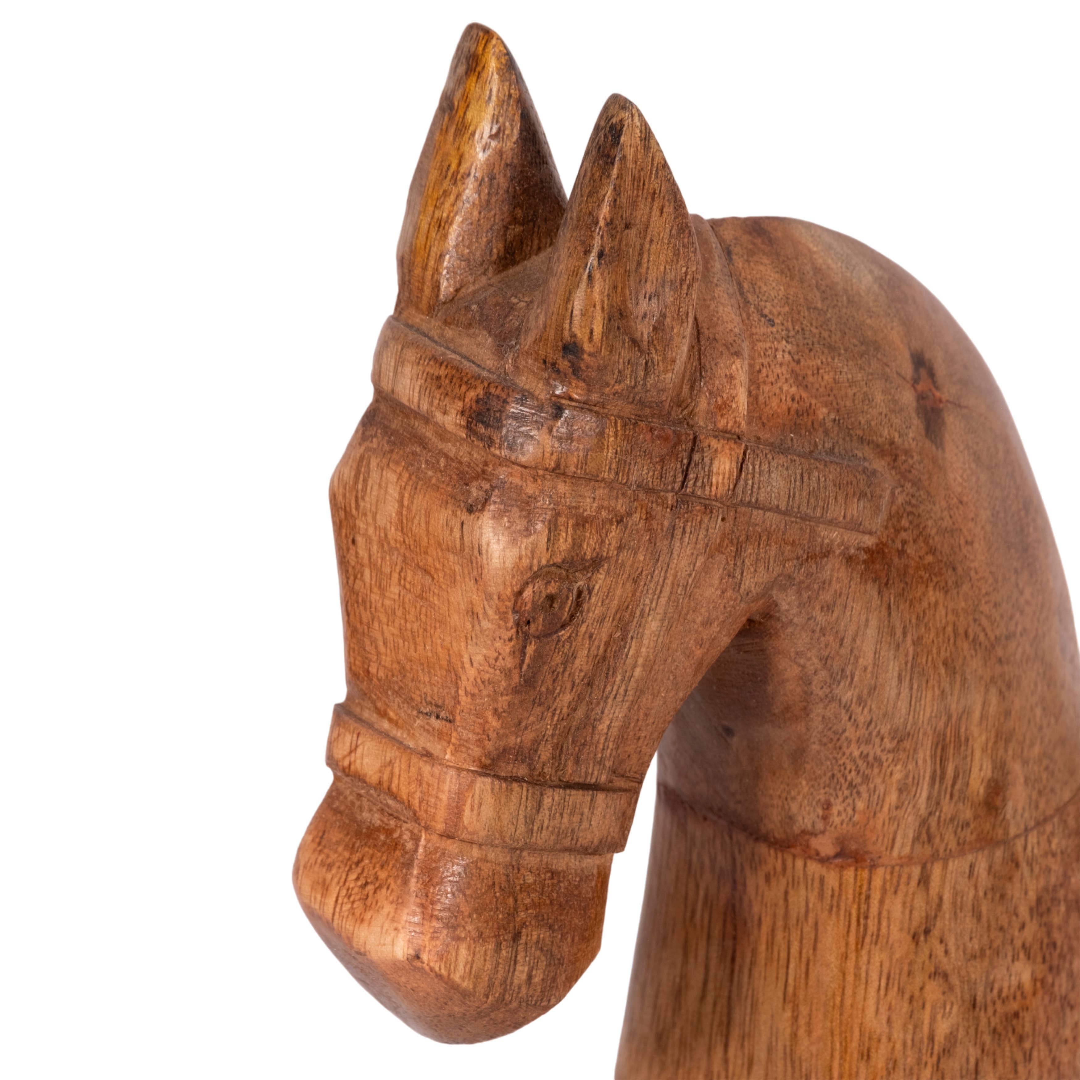 Figurine - Brown Wood Standing Horse with Saddle, 12 in.