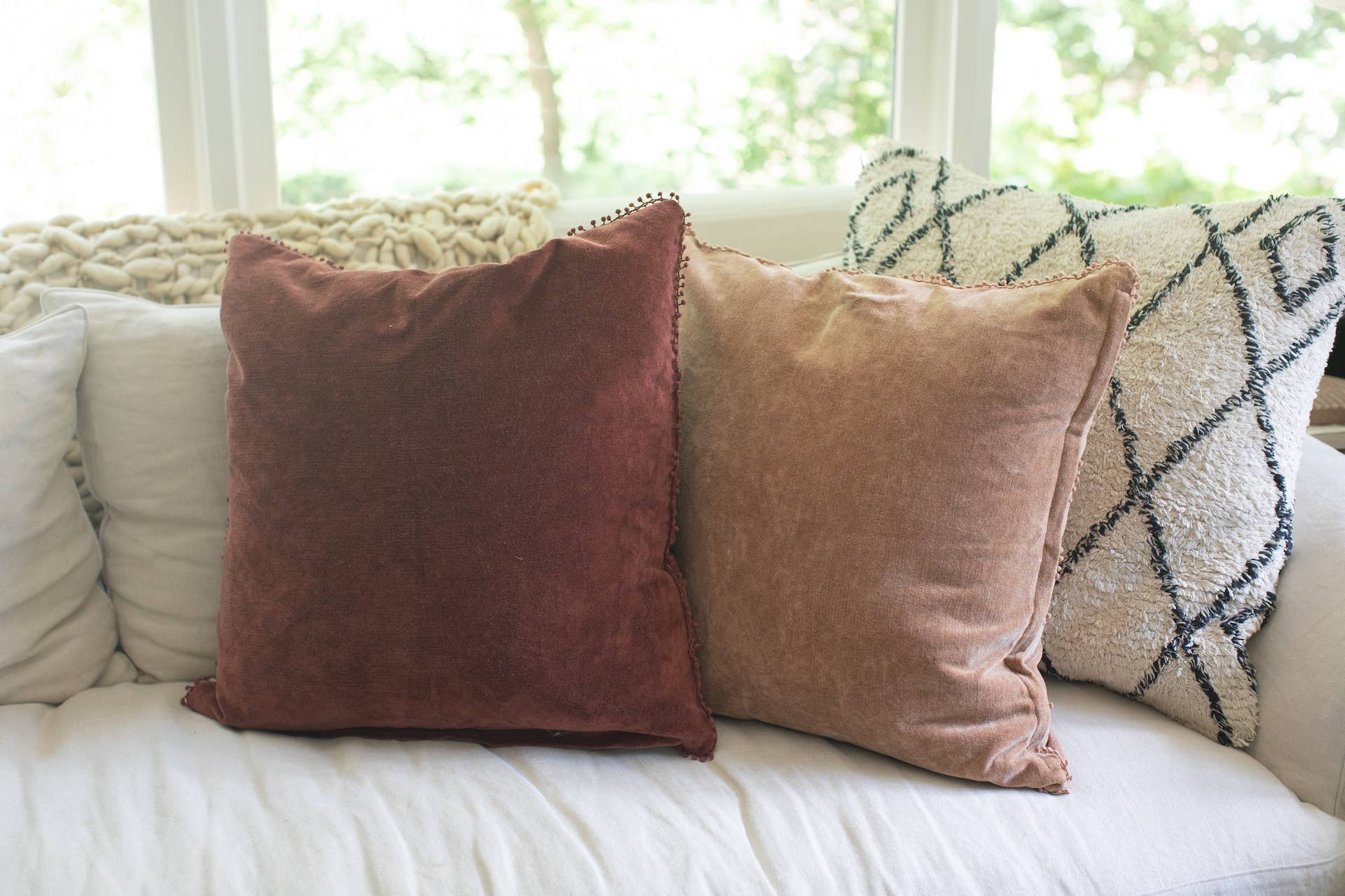 Canyon Velvet Pillow with Poms - 22