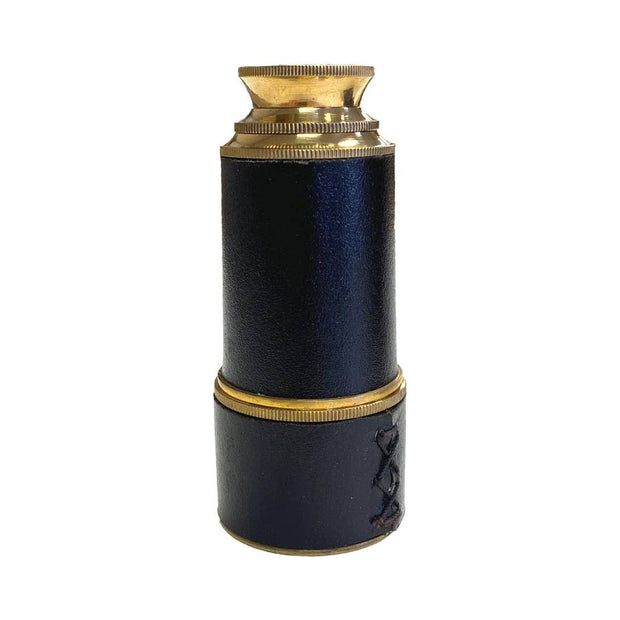 Brass Leather-Wrapped Pocket Telescope w/ Wood Display Box