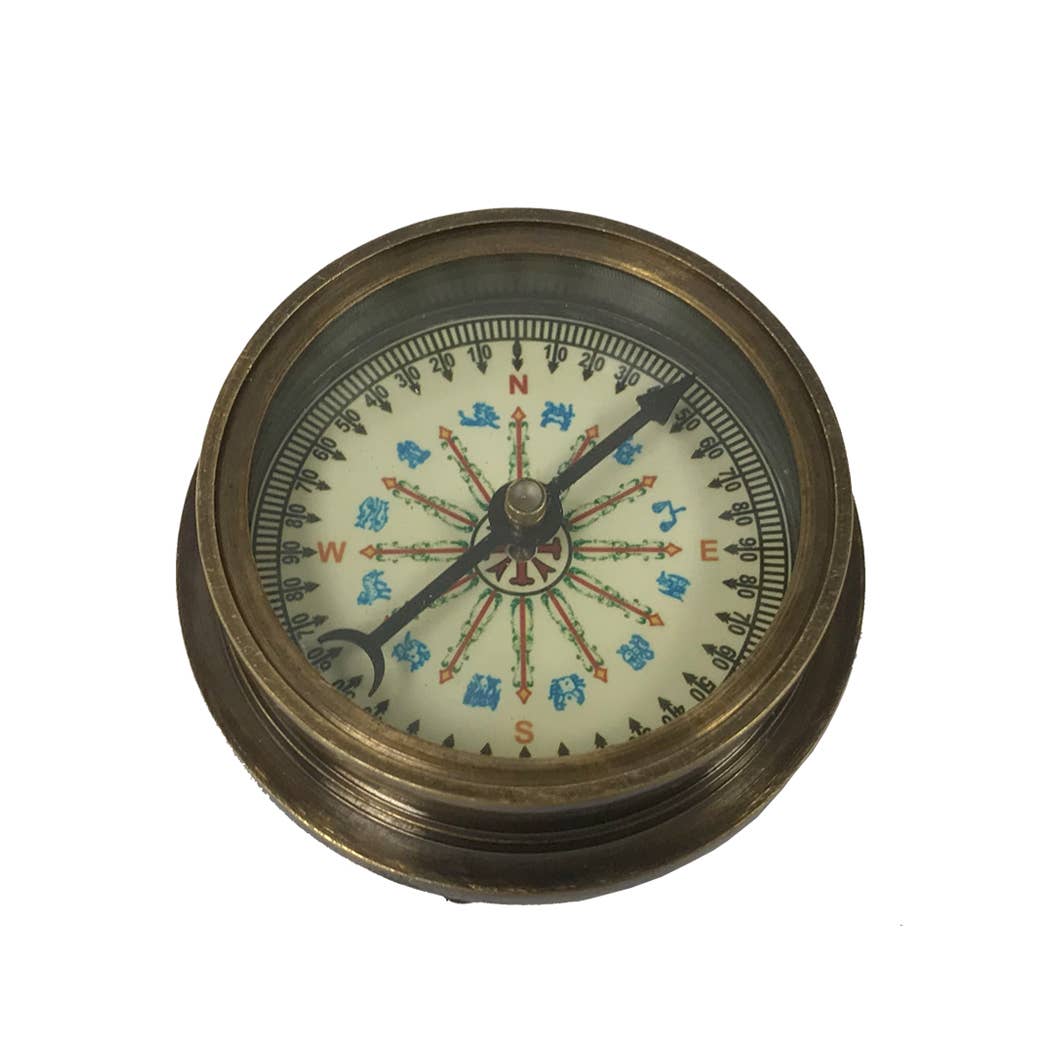 Antiqued Brass Compass With 100-Year Calendar