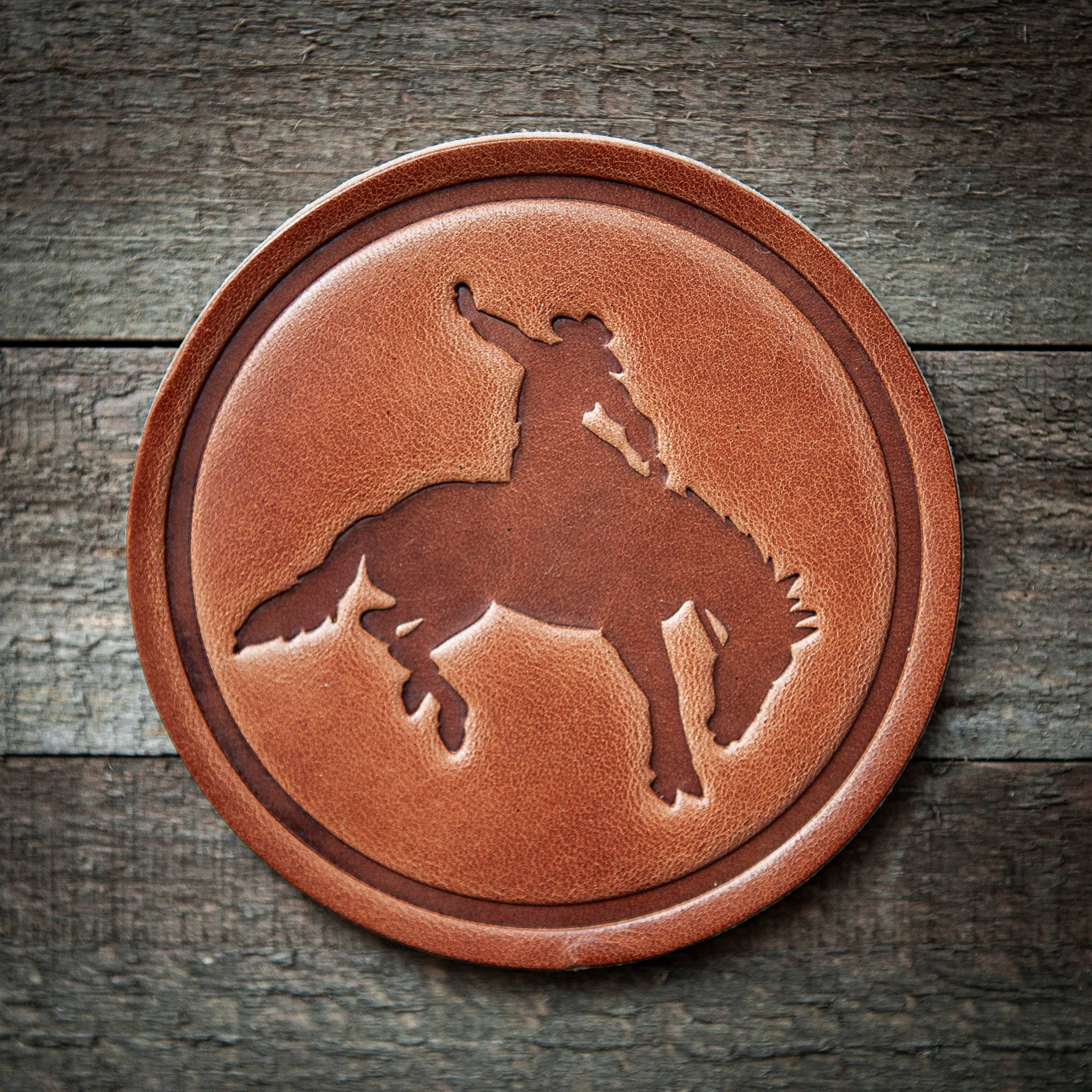 Bucking Bronco Leather Coaster Set